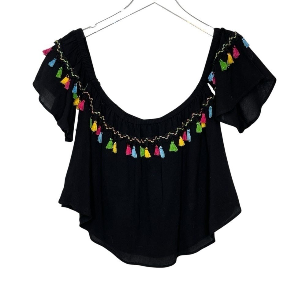 Paper Crane Black Ruffled Flutter Sleeve Blouse Size S